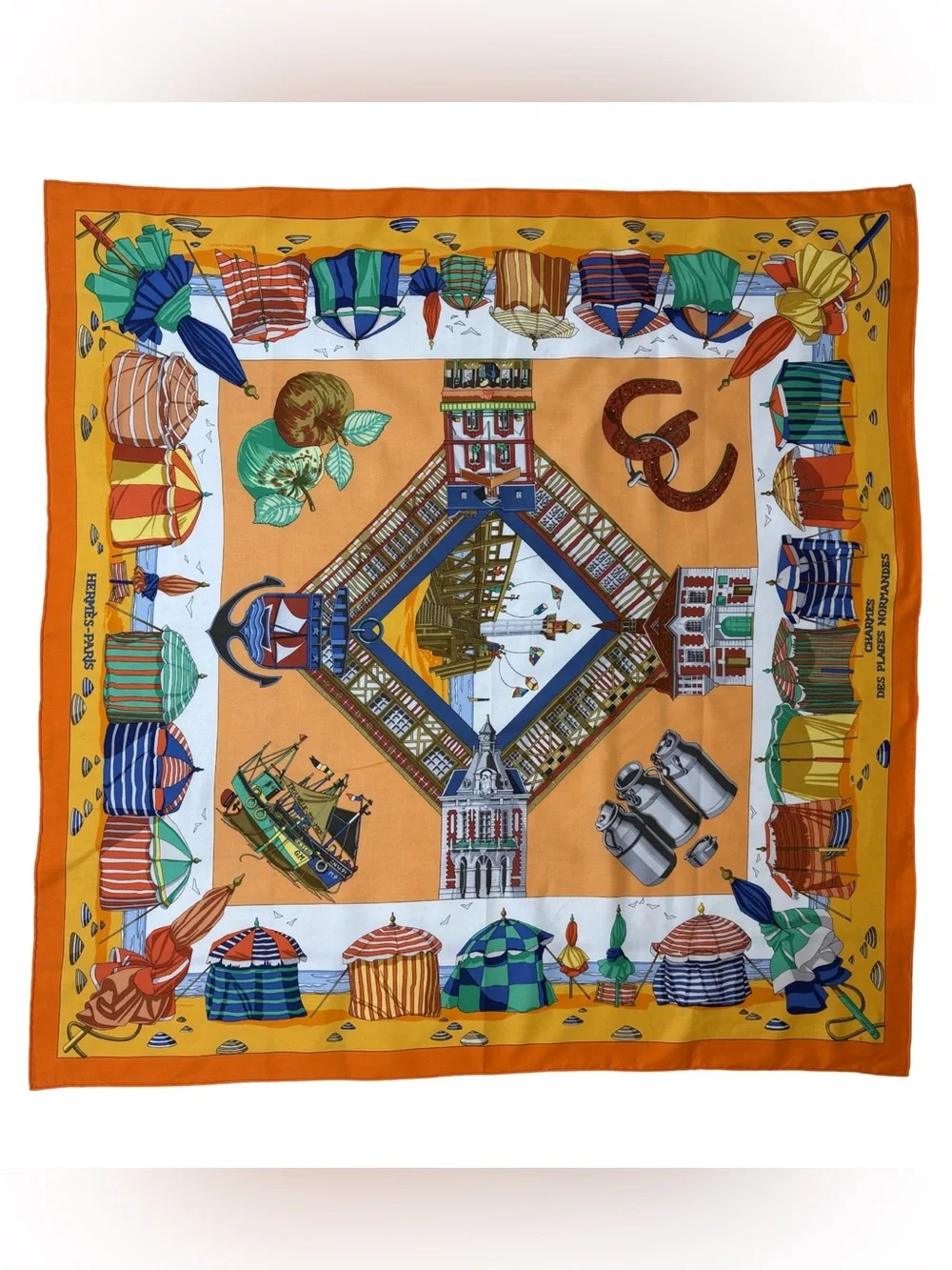 Hermes Orange Multicolor Printed Silk Scarf